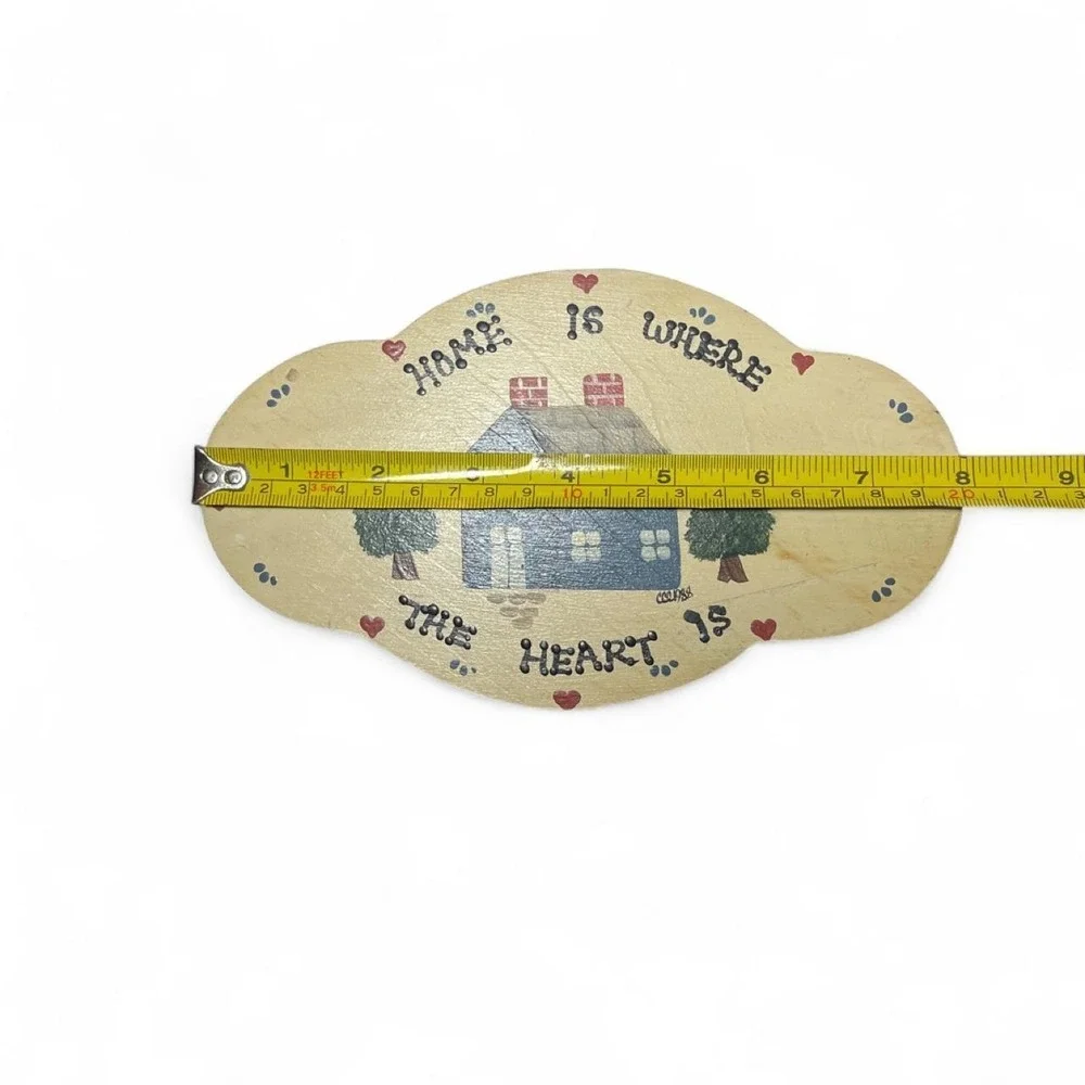 Vintage Cottagecore Home Is Where The Heart Is Handpainted Wood Wall Plaque Rare
